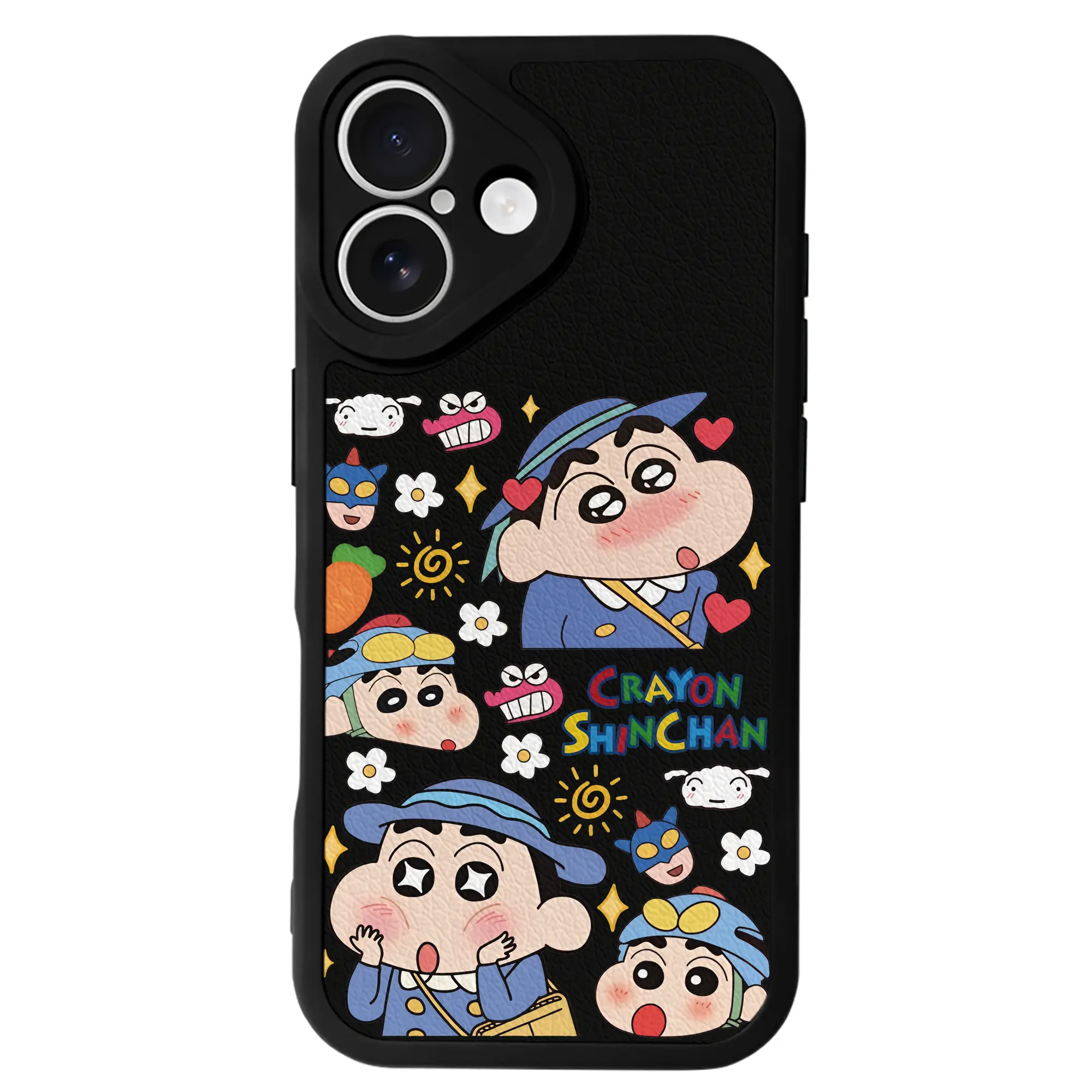 クレヨンしんちゃん グッズ 野原 しんのすけ - IPhone 16シリーズ対応 ・ シリコンスマホケース ・ レザー調 ・ 高精度フィット ・ 耐衝撃 ・ ワイヤレス充電対応 ・ 精密カット